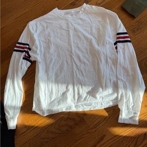 White Long Sleeve Shirt with Striped Sleeves